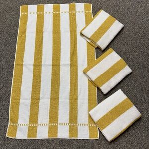 Vintage Dundee Gold Striped Bath Towel Cotton Lot of 4 40x23